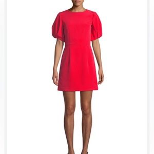 Milly Red Kyle Italian Cady Puff-Sleeve Dress NWT